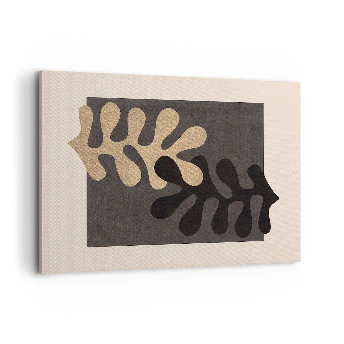 Impression sur toile - Image sur toile - Feuilles abstraites en noir et beige sur un fond rectangulaire - 100x70cm - Absence et complément - Décoration murale moderne pour le salon et la chambre ARTTOR
