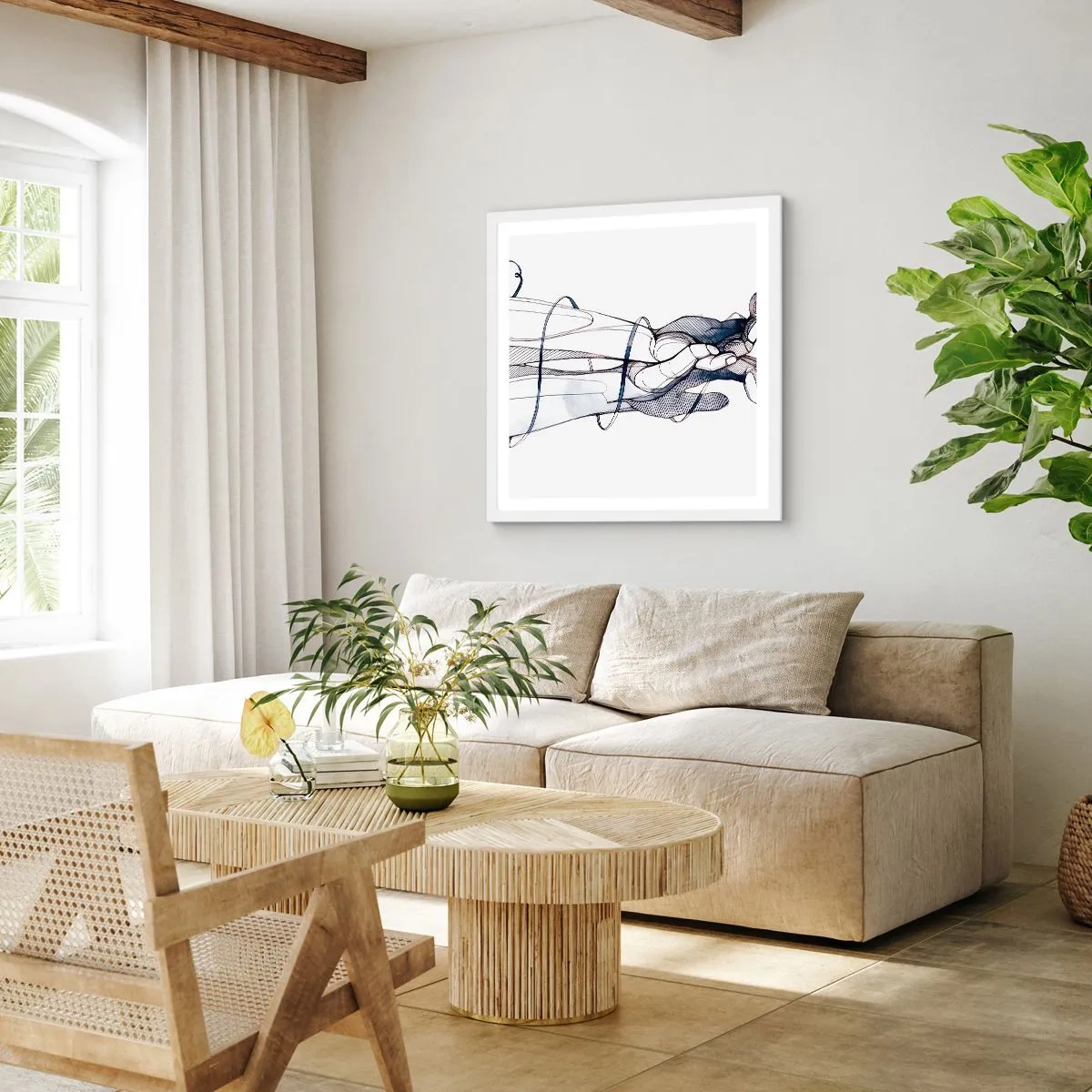 Affiche dans un cadre blanc - Poster - Étude du touché - 60x60 cm