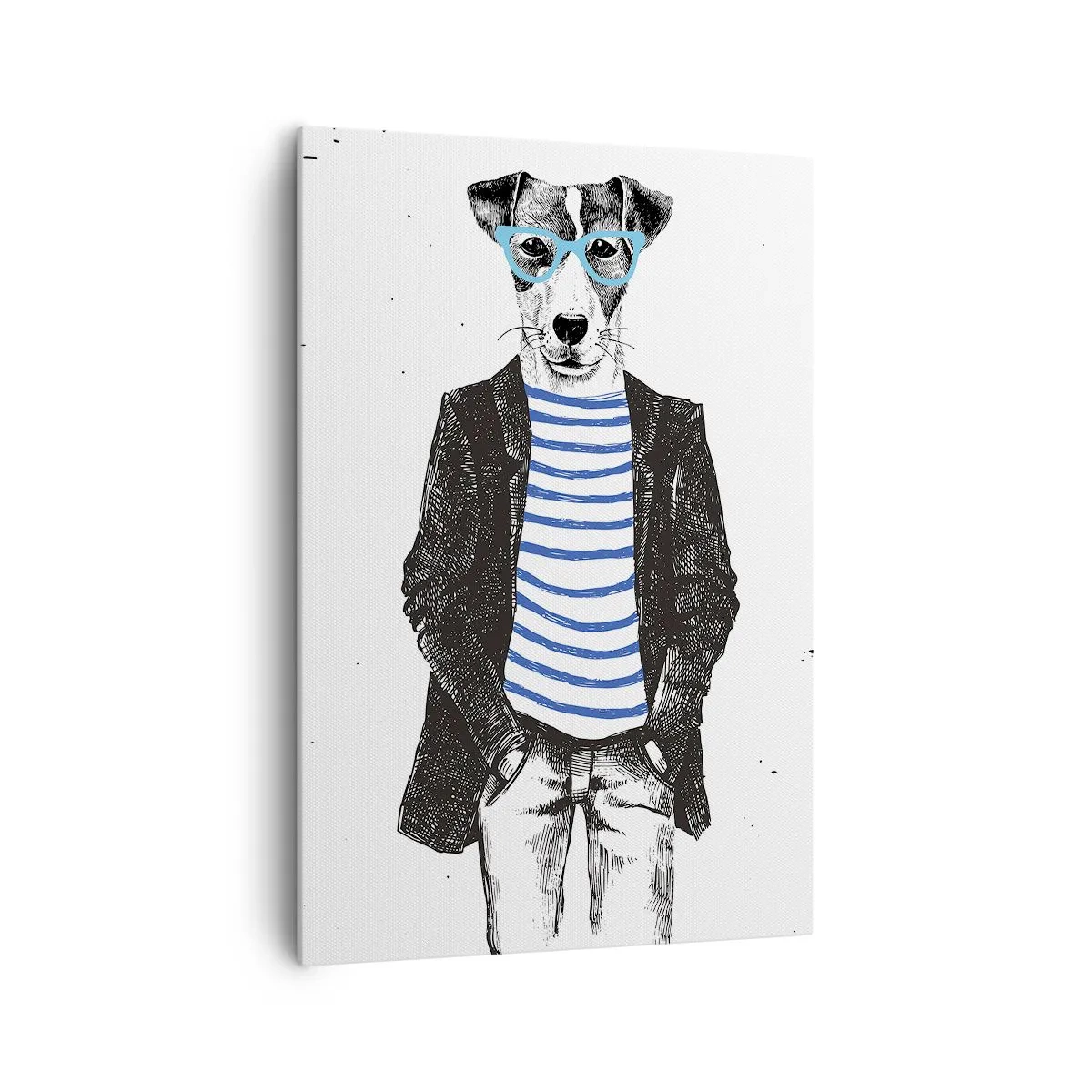 Impression sur toile - Image sur toile - Portrait d'un chien portant des lunettes et une chemise de marin dans un style humoristique - 70x100cm - Un charme de chien - Décoration murale moderne pour le salon et la chambre ARTTOR
