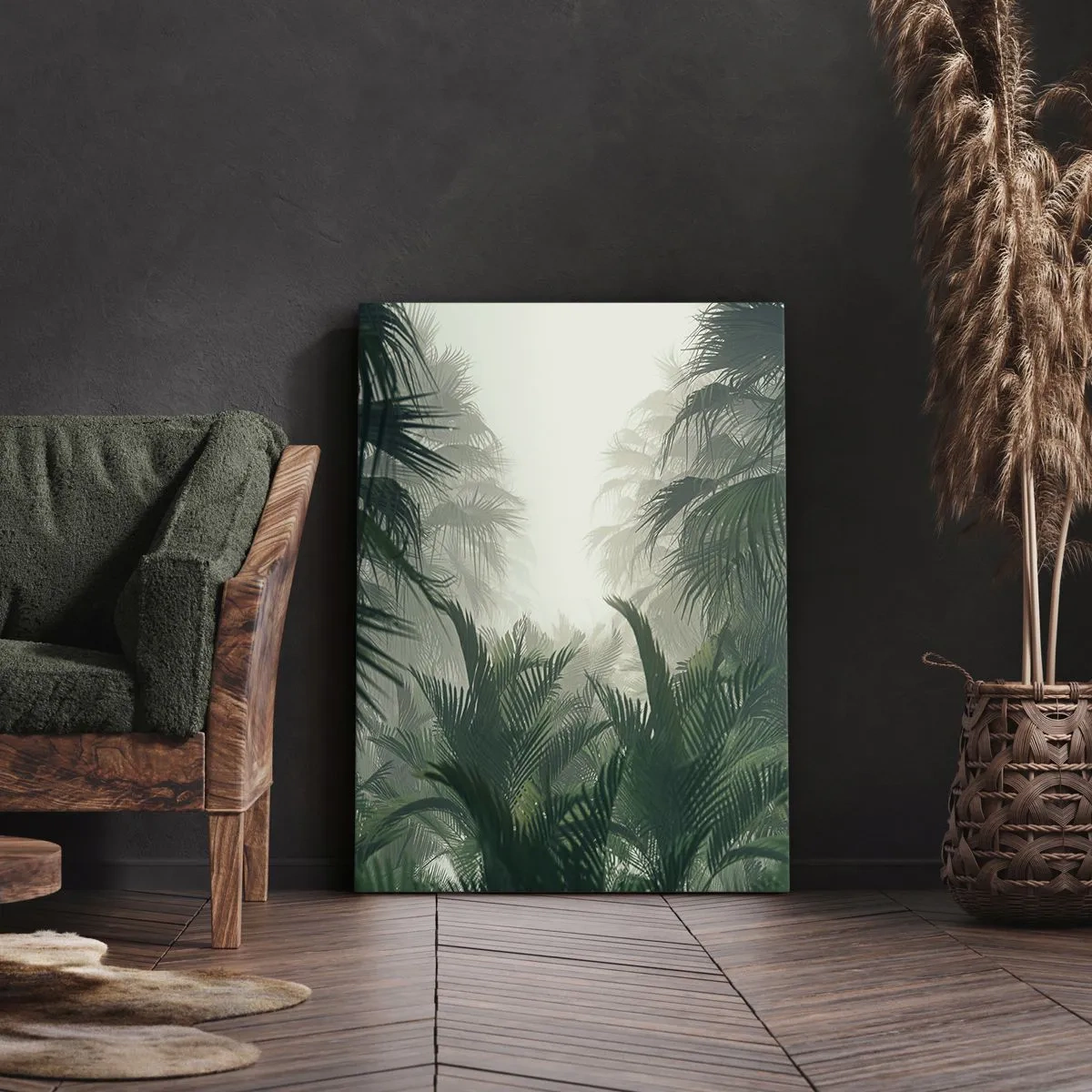 Impression sur toile - Image sur toile - Végétation tropicale dans un épais brouillard de forêt tropicale - 70x100cm - Secret tropical - Décoration murale moderne pour le salon et la chambre ARTTOR