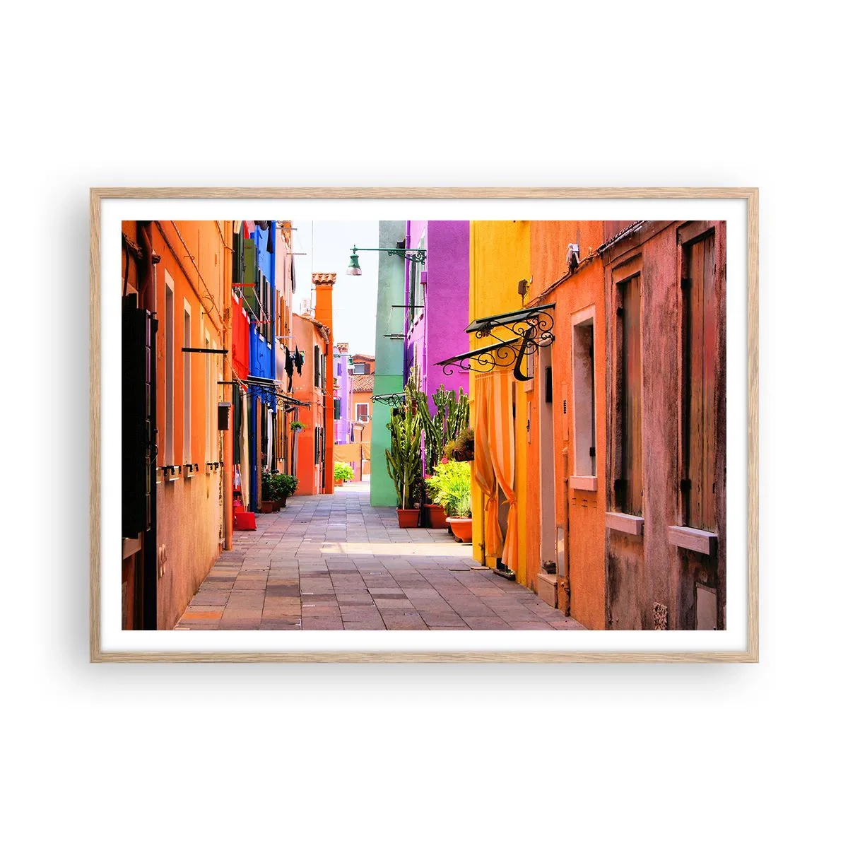 Affiche dans un chêne clair - Poster - Allée arc-en-ciel - 100x70 cm