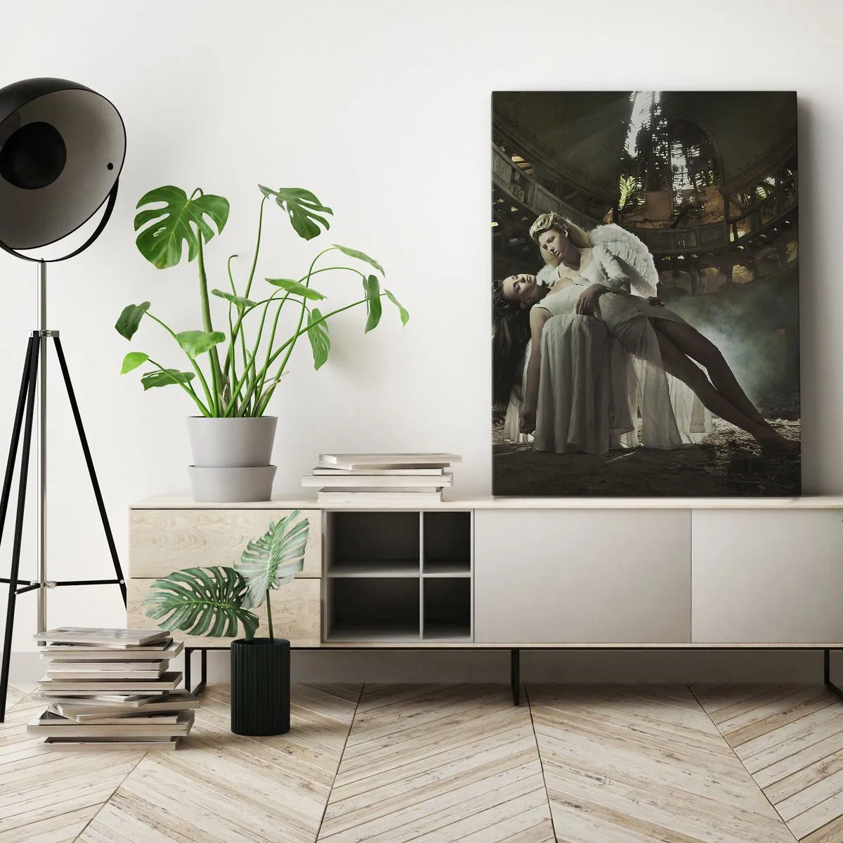 Impression sur toile - Image sur toile - Deux personnages en ruines avec un jeu de lumière - 70x100cm - L'esprit du théâtre ancien - Décoration murale moderne pour le salon et la chambre ARTTOR