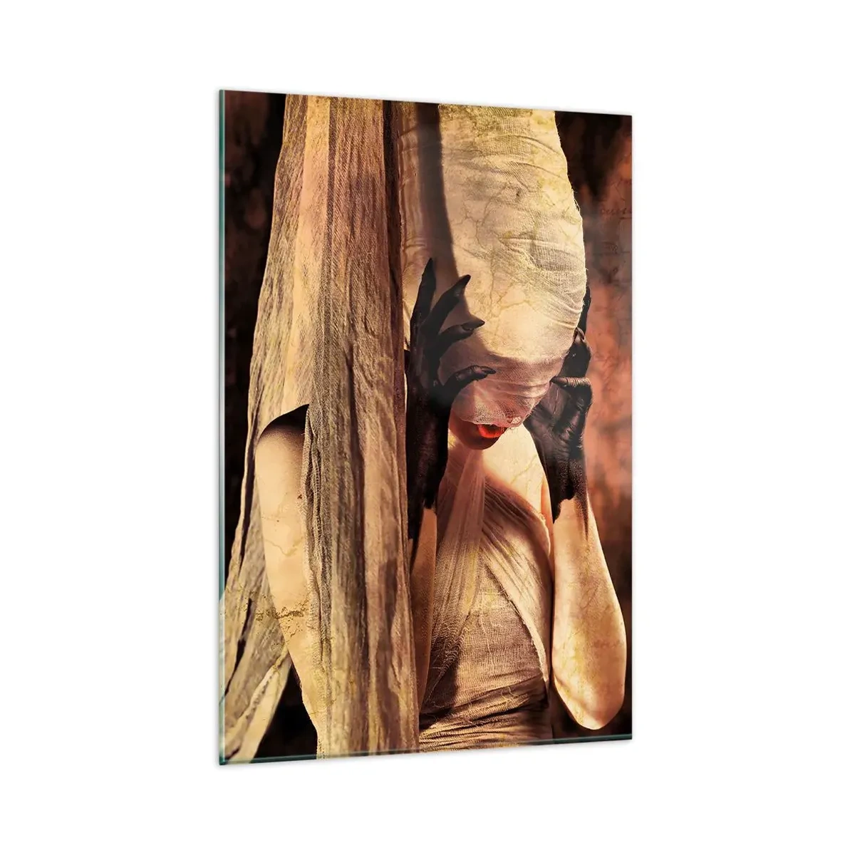 Impression sur verre - Image sur verre - Une femme voilée au style mystérieux sur un fond sombre - 80x120cm - Entre le bon et le mauvais - Décoration murale moderne pour le salon et la chambre ARTTOR