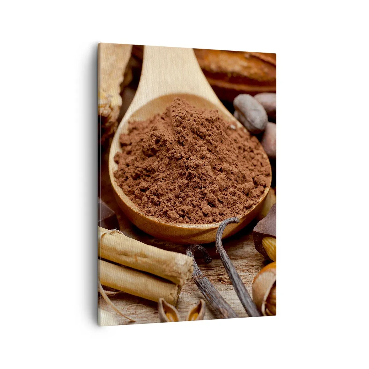 Impression sur toile - Image sur toile - Une cuillerée d'ingrédients à base de cacao et de chocolat dans un arrangement rustique - 50x70cm - La meilleure pour les chagrins - Décoration murale moderne pour le salon et la chambre ARTTOR