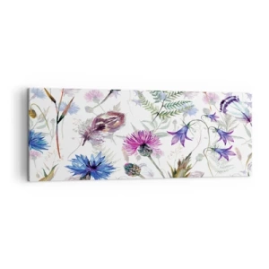 Impression sur toile - Image sur toile - Fleurs et herbes à l'aquarelle sur fond blanc dans le style herbier - 140x50cm - Herbier polonais - Décoration murale moderne pour le salon et la chambre ARTTOR