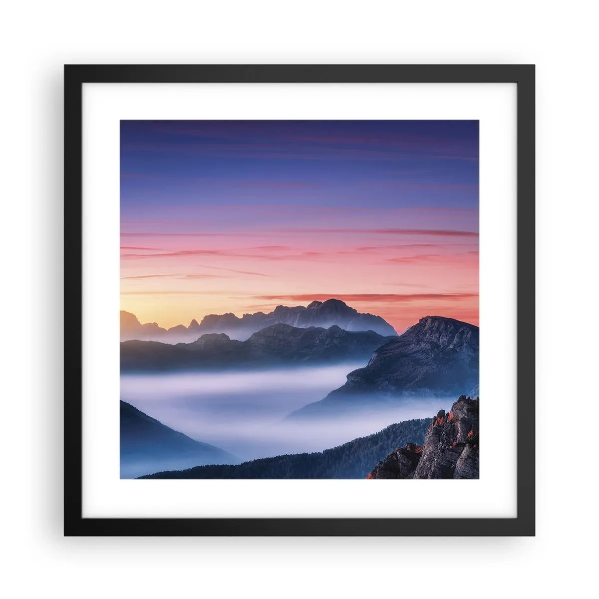 Affiche dans un cadre noir - Poster - Au-dessus des vallées - 40x40 cm