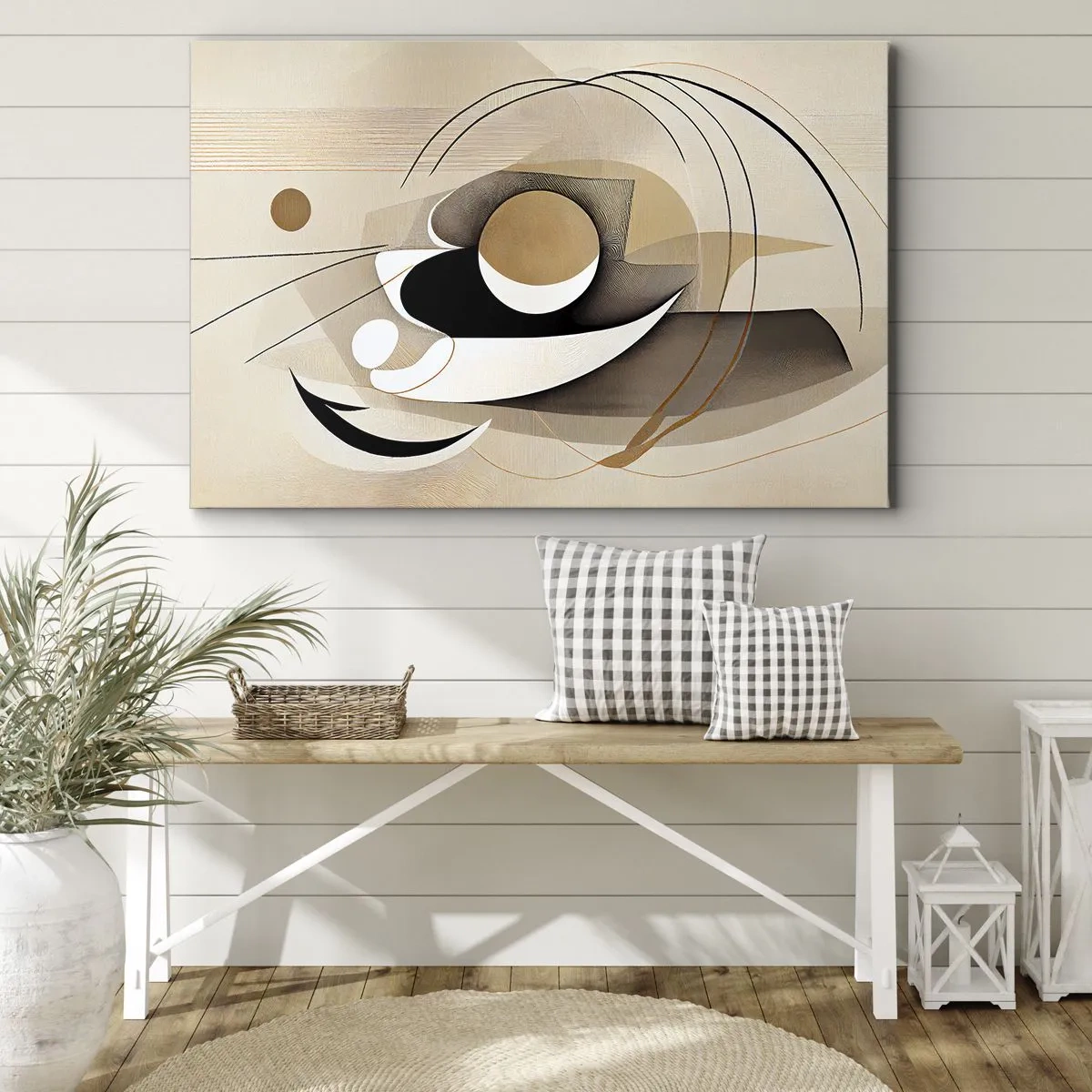 Impression sur toile - Image sur toile - Composition abstraite dans les tons beige et noir - 120x80cm - Composition : l'essence des choses - Décoration murale moderne pour le salon et la chambre ARTTOR