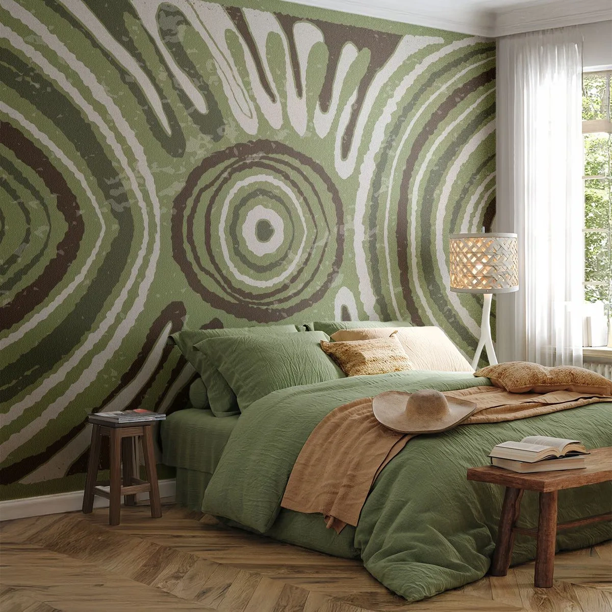 Papier Peint Photo Standard Eco - Abstraction verte avec des motifs concentriques et radiaux - 100x70cm - Une explosion d'émotions - Décoration murale moderne pour le salon et la chambre ARTTOR