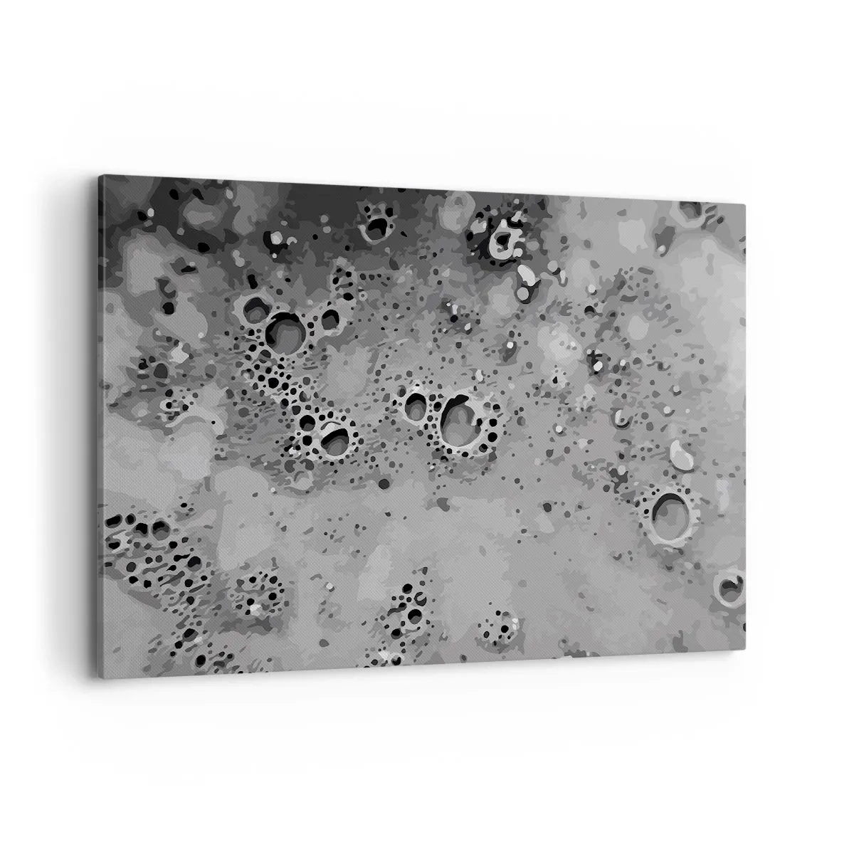 Impression sur toile - Image sur toile - Motif de bulles abstrait noir et blanc - 120x80cm - Comme un paysage lunaire - Décoration murale moderne pour le salon et la chambre ARTTOR