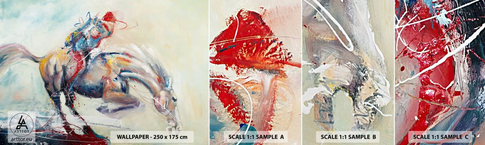 Échantillon de Papier Peint Autocollant Deluxe Sticker - Accrochez-vous, nous décollons - Animaux, Cheval, Cavalier - 100x30 cm