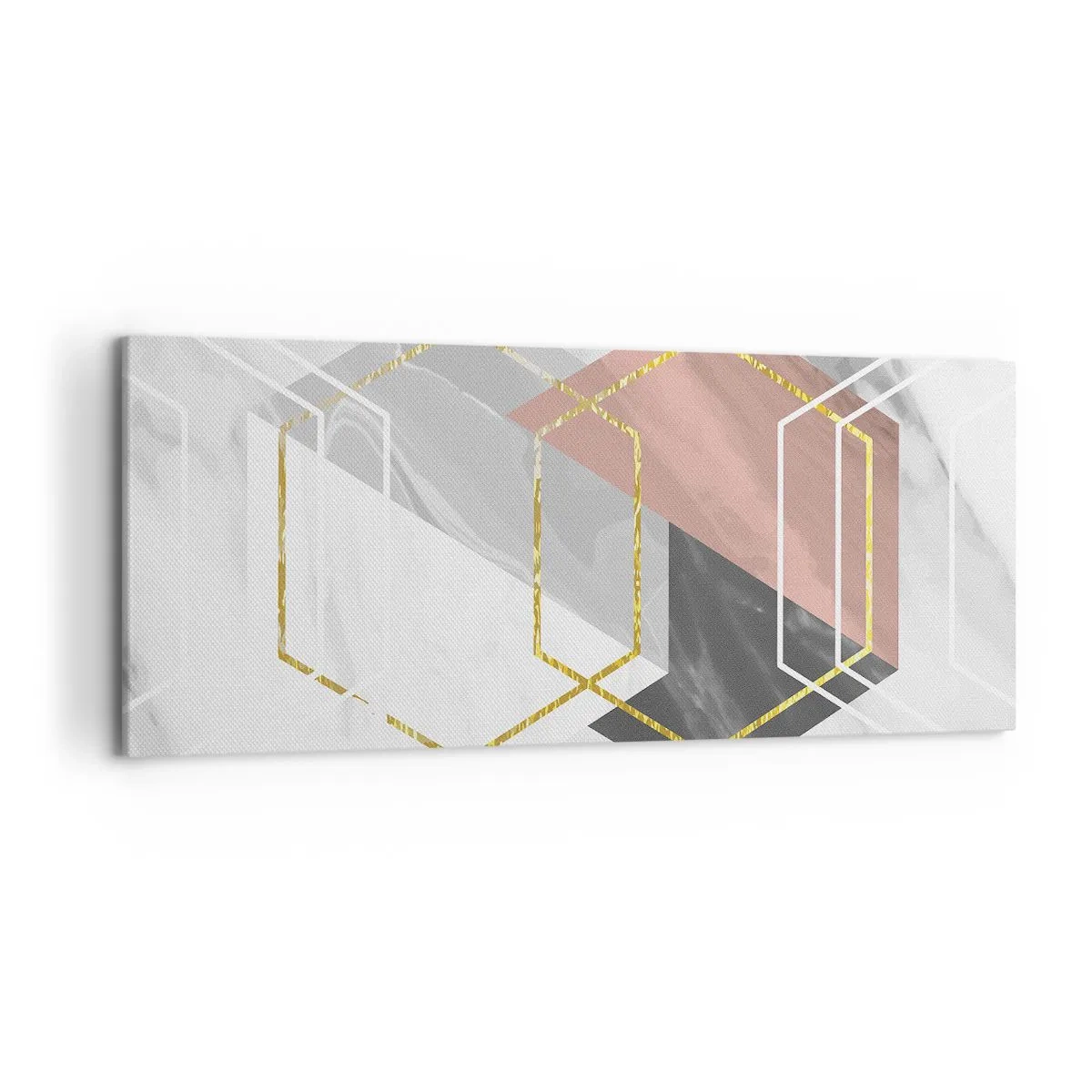 Impression sur toile - Image sur toile - Figures géométriques avec des accents d'or et de marbre - 120x50cm - Composition en chaîne - Décoration murale moderne pour le salon et la chambre ARTTOR