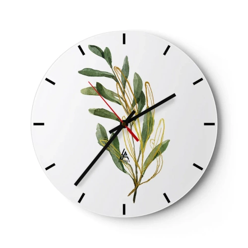 Horloge murale - Pendule murale - Feuilles vertes à l'aquarelle sur fond blanc avec des graphismes délicats - 30x30cm - Tout ce qui est bon - Décoration murale moderne pour le salon, la cuisine et la chambre ARTTOR