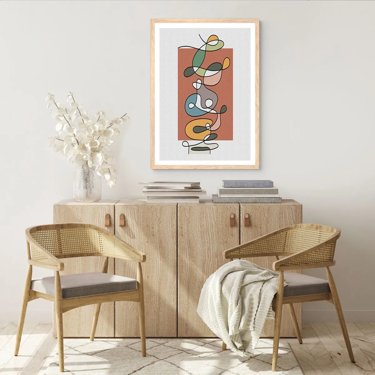 Affiche dans un chêne clair - Poster - Abstraction : danse colorée - 70x100 cm