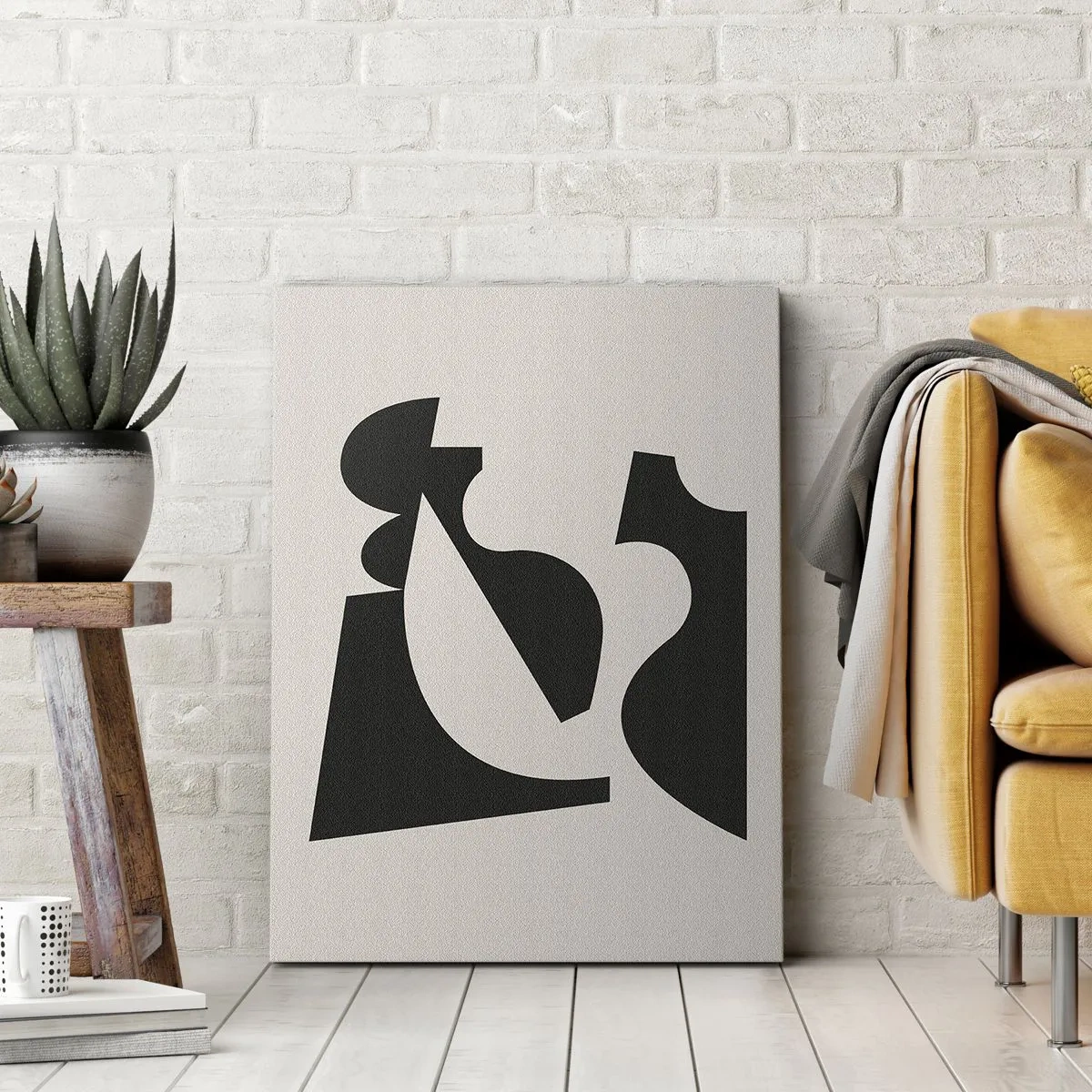Impression sur toile - Image sur toile - Composition géométrique abstraite en noir et blanc - 50x70cm - À monter soi-même - Décoration murale moderne pour le salon et la chambre ARTTOR