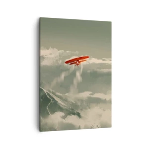 Impression sur toile - Image sur toile - Avion rouge au-dessus des montagnes enneigées - 50x70cm - Pionnier intrépide - Décoration murale moderne pour le salon et la chambre ARTTOR