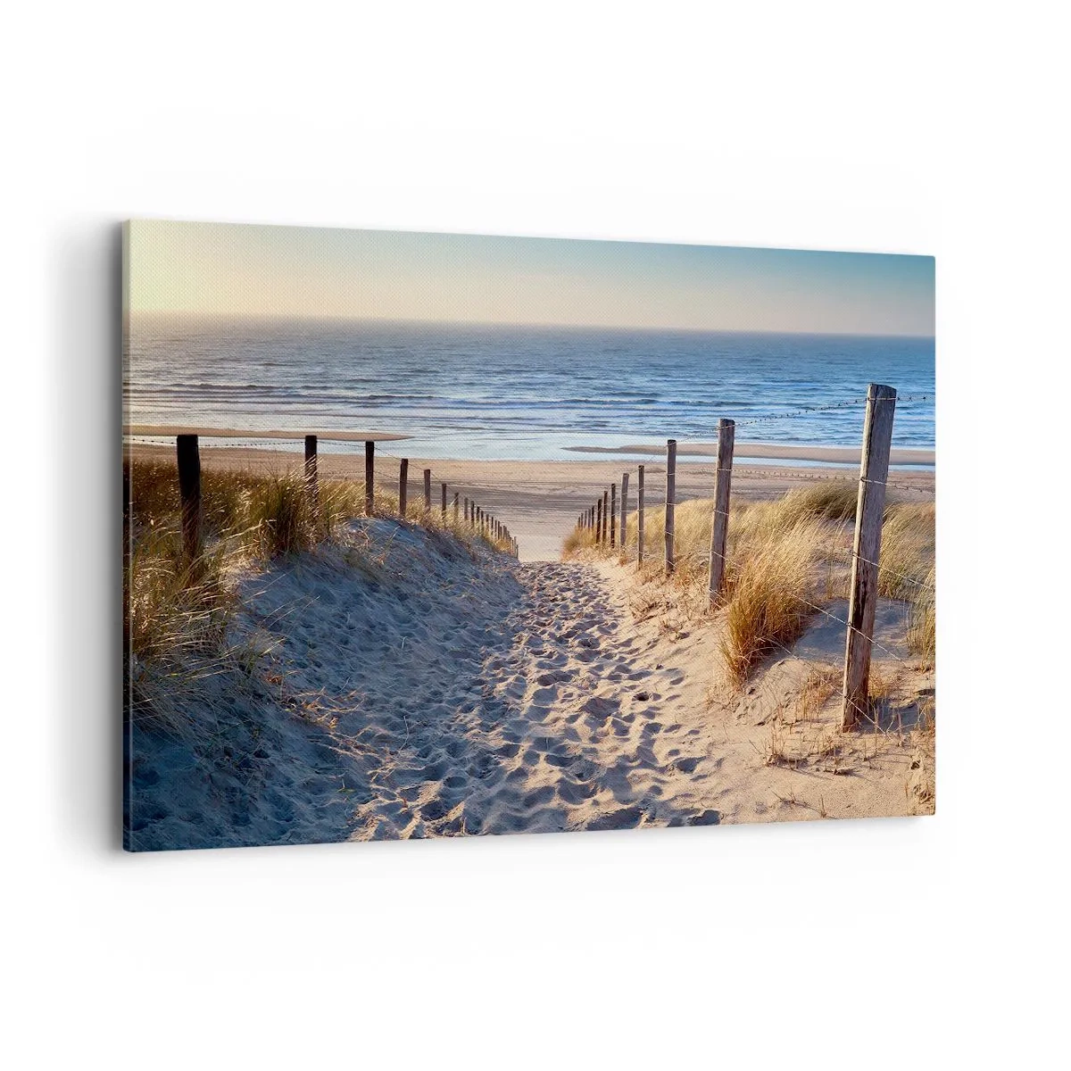 Impression sur toile - Image sur toile - Chemin à travers les dunes menant à la plage - 120x80cm - Le bruit de la mer, le chant des oiseaux, une plage sauvage parmi les herbes… - Décoration murale moderne pour le salon et la chambre ARTTOR