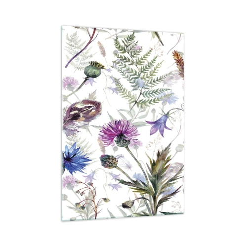 Impression sur verre - Image sur verre - Dessins de fleurs sauvages et de feuilles sur fond clair - 50x70cm - Herbier polonais - Décoration murale moderne pour le salon et la chambre ARTTOR
