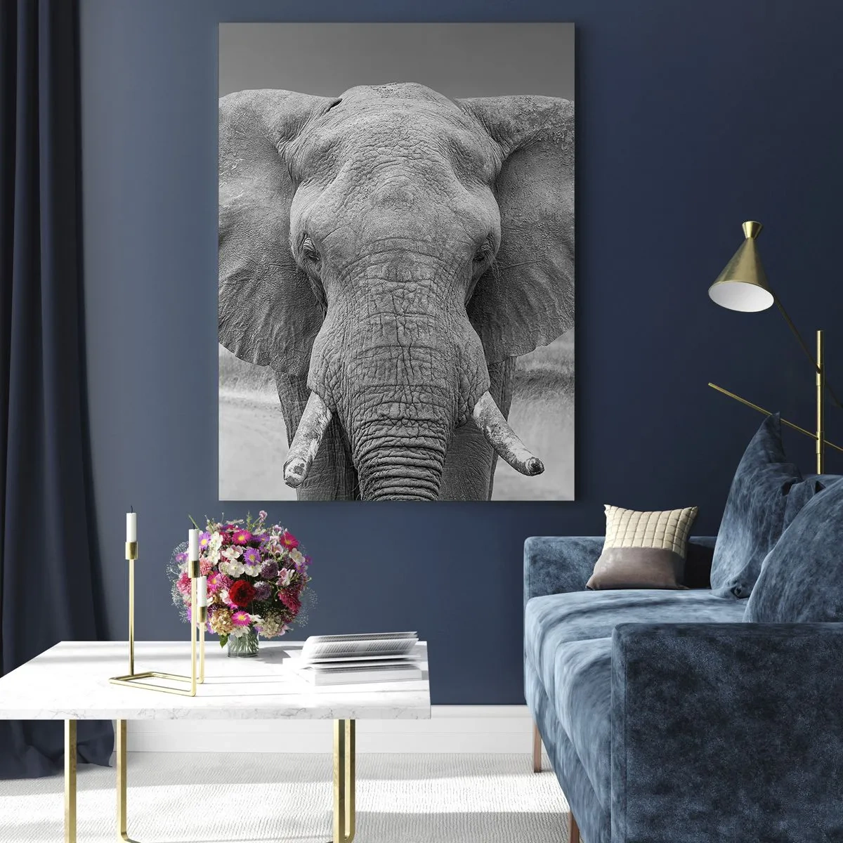 Impression sur verre - Image sur verre - Portrait noir et blanc d'un éléphant dans la savane - 50x70cm - Bienvenue dans mon monde - Décoration murale moderne pour le salon et la chambre ARTTOR