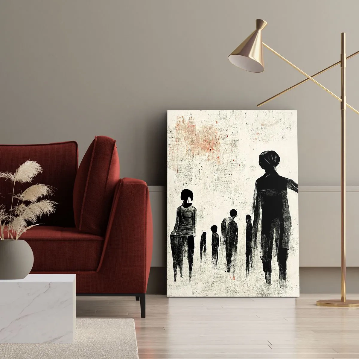 Impression sur toile - Image sur toile - Figures dans une composition monochrome sur fond clair - 50x70cm - Contre la solitude - Décoration murale moderne pour le salon et la chambre ARTTOR