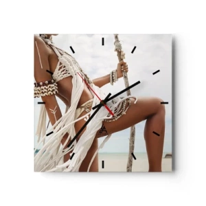 Horloge murale - Pendule murale - Figure d'une femme portant des ornements et des vêtements ethniques sur fond de paysage tropical. - 30x30cm - Prêtresse du soleil - Décoration murale moderne pour le salon et la chambre ARTTOR