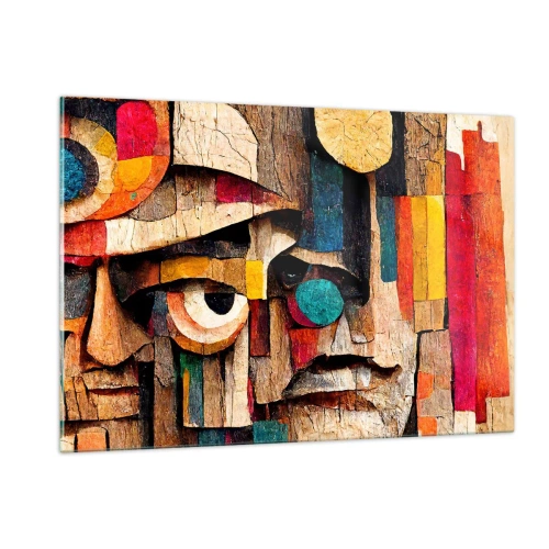 Impression sur verre - Image sur verre - Visages géométriques colorés dans un style abstrait - 120x80cm - Je te vois… - Décoration murale moderne pour le salon et la chambre ARTTOR