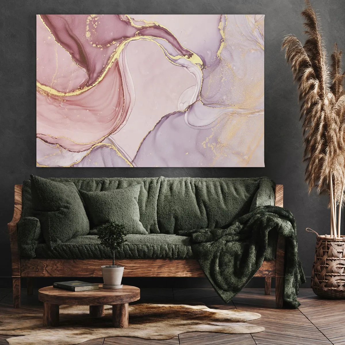Impression sur toile - Image sur toile - Motifs abstraits délicats dans des tons de rose et d'or - 70x50cm - Caresse de couleurs - Décoration murale moderne pour le salon et la chambre ARTTOR