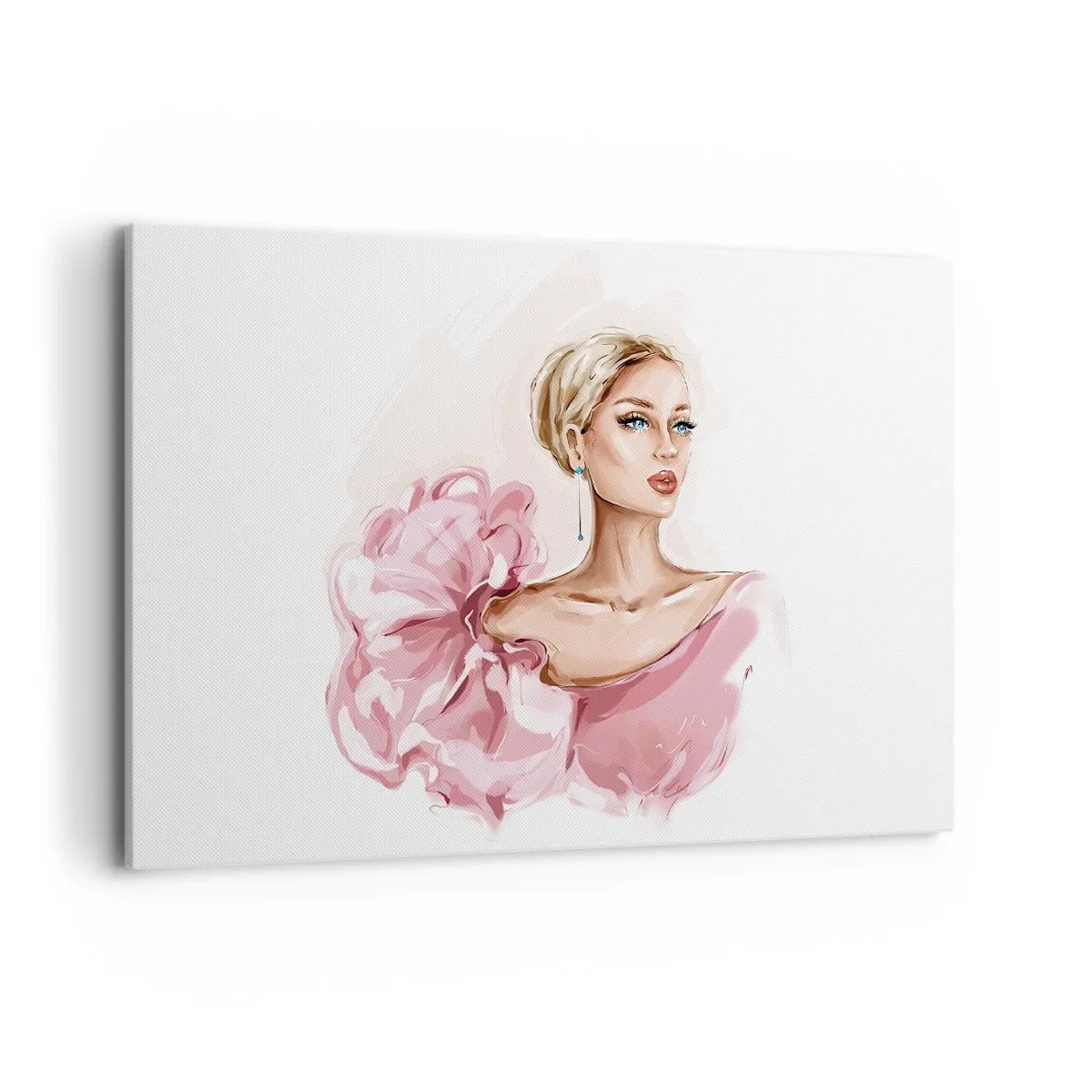 Impression sur toile - Image sur toile - Portrait d'une femme en robe rose sur fond clair - 120x80cm - Comme peinte... - Décoration murale moderne pour le salon et la chambre ARTTOR