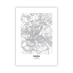 Affiche - Poster - Carte de Rome en noir et blanc avec rues et monuments détaillés - 50x70cm - Cercle romain - Décoration murale moderne pour le salon et la chambre ARTTOR