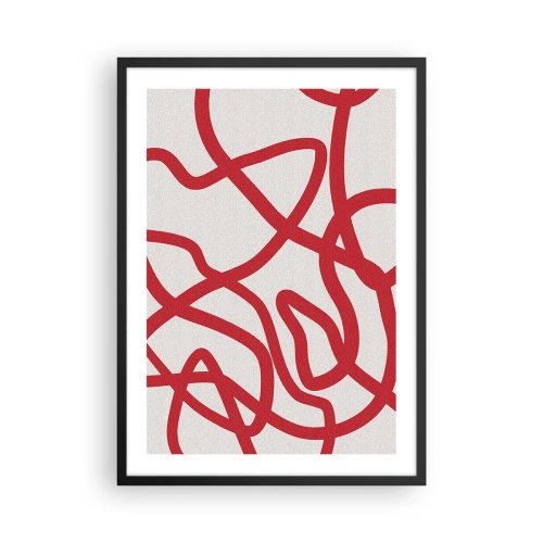 Affiche dans un cadre noir - Poster - Composition abstraite de lignes rouges dynamiques sur fond clair. - 50x70cm - Rouge sur blanc - Décoration murale moderne pour le salon et la chambre ARTTOR