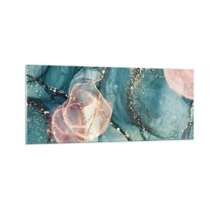 Impression sur verre - Image sur verre - Soie bleu, tulle rose - 100x40 cm