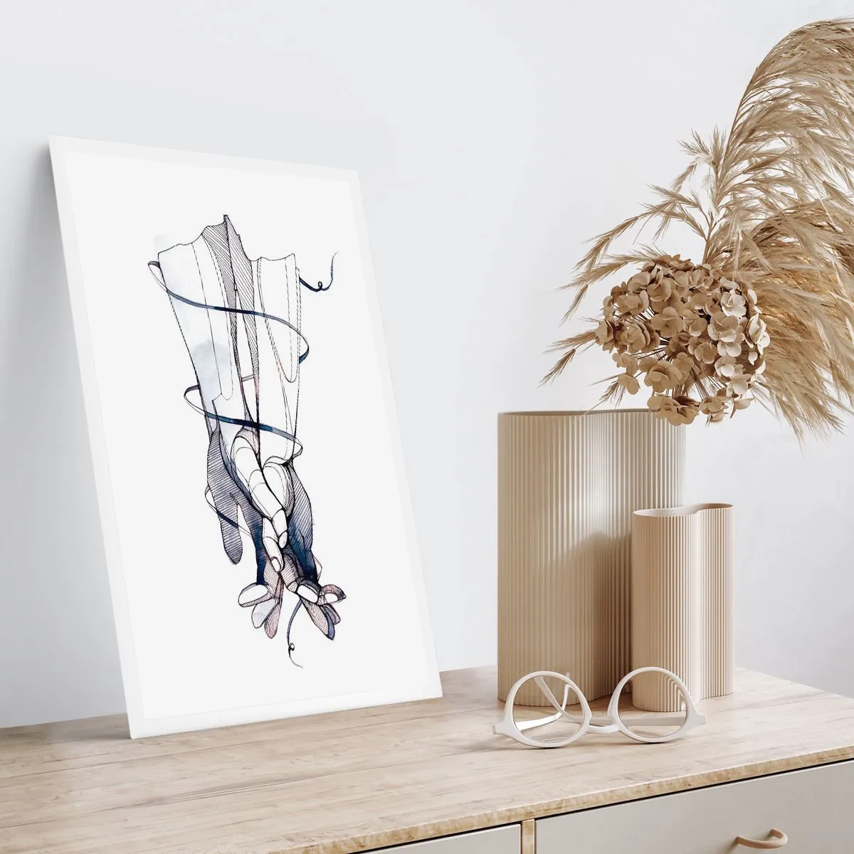 Affiche - Poster - Mains artistiques avec des fleurs et des lignes délicates - 50x70cm - Étude du touché - Décoration murale moderne pour le salon et la chambre ARTTOR