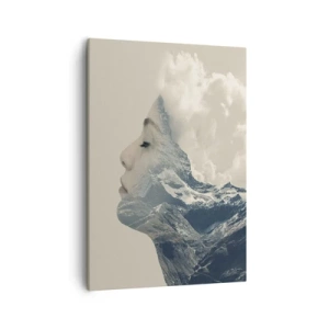 Impression sur toile - Image sur toile - Silhouette d'une femme avec un paysage de montagne en arrière-plan - 50x70cm - La beauté des éléments - Décoration murale moderne pour le salon et la chambre ARTTOR