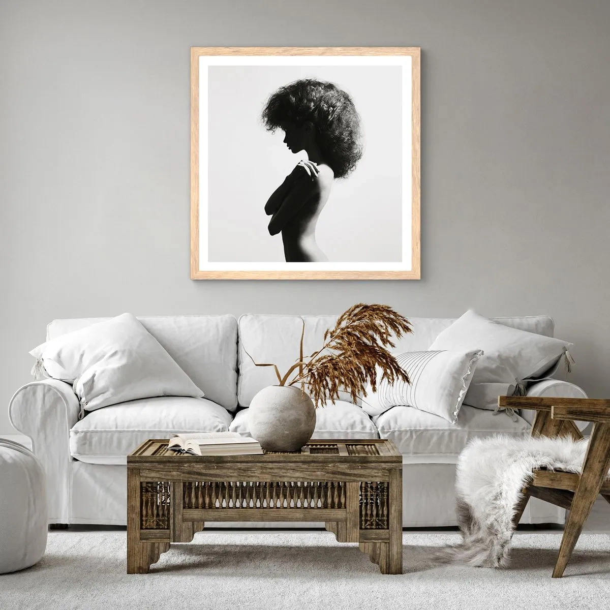 Affiche dans un chêne clair - Poster - Comme une fleur au bout d'une fine tige - 60x60 cm