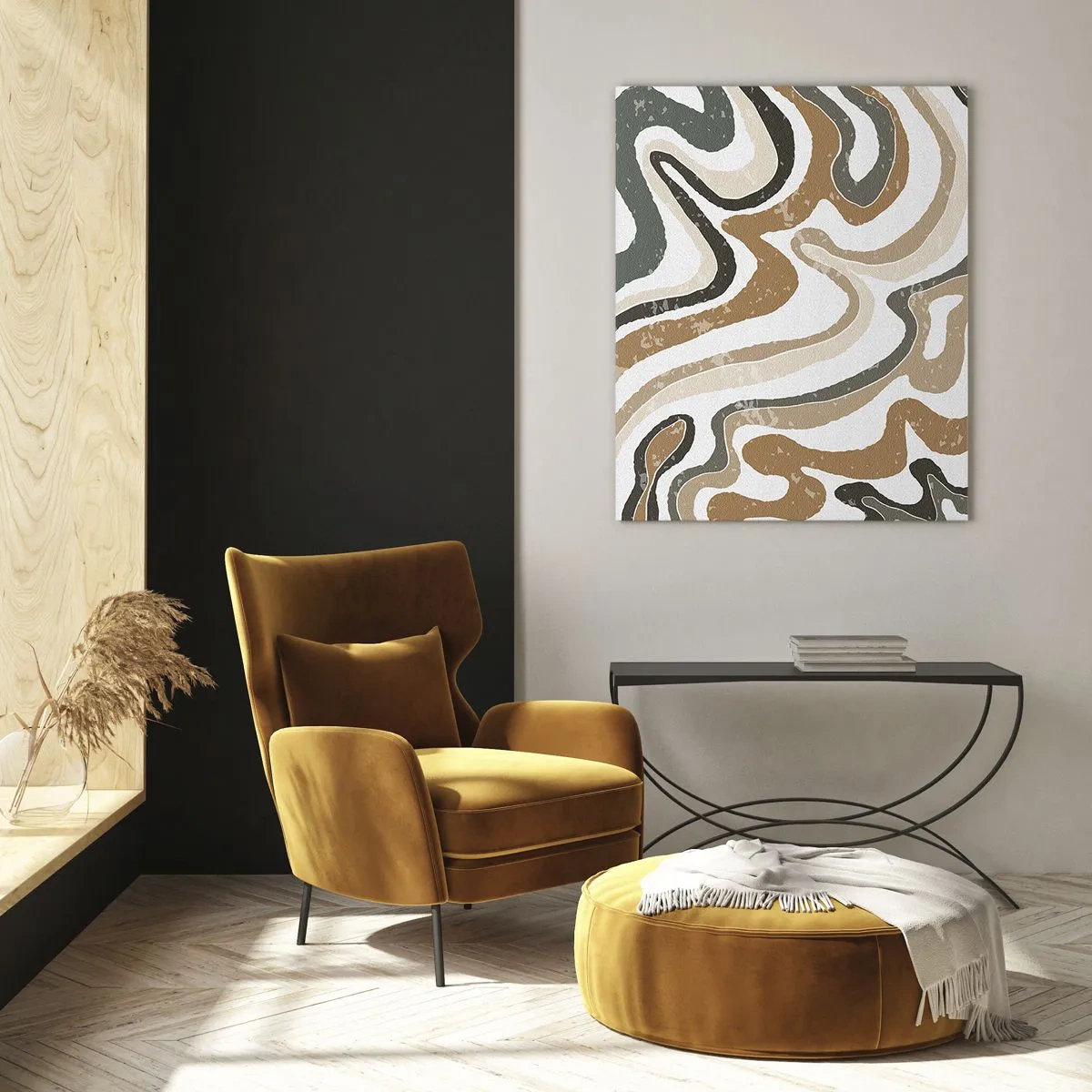 Impression sur verre - Image sur verre - Motif abstrait aux couleurs terreuses - 50x70cm - Méandres de couleurs de la terre - Décoration murale moderne pour le salon et la chambre ARTTOR