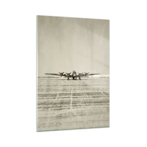 Impression sur verre - Image sur verre - Avion historique à l'aéroport en style sépia - 50x70cm - Toujours prêt! - Décoration murale moderne pour le salon et la chambre ARTTOR