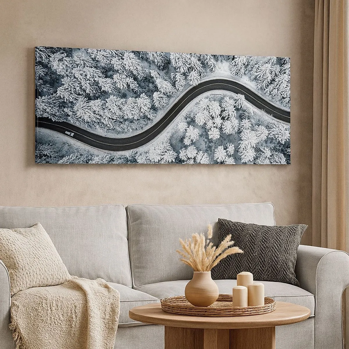Impression sur toile - Image sur toile - À travers une forêt d'hiver - 100x40 cm
