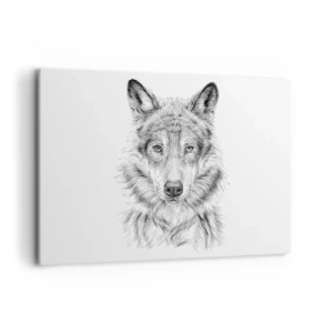 Impression sur toile - Image sur toile - Croquis d'une tête de loup dans un style monochrome sur fond blanc - 120x80cm - Un leader né - Décoration murale moderne pour le salon et la chambre ARTTOR
