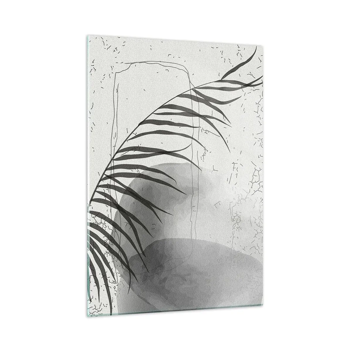 Impression sur verre - Image sur verre - Graphique d'ombre de feuille de palmier en noir et blanc - 50x70cm - L'exotisme subtil de la nature - Décoration murale moderne pour le salon et la chambre ARTTOR