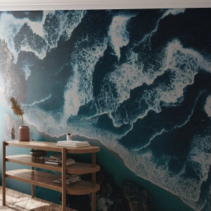 Papier Peint Autocollant Deluxe Sticker - Enveloppé par les vagues - Falaise, Mer, Nature - 350x256 cm