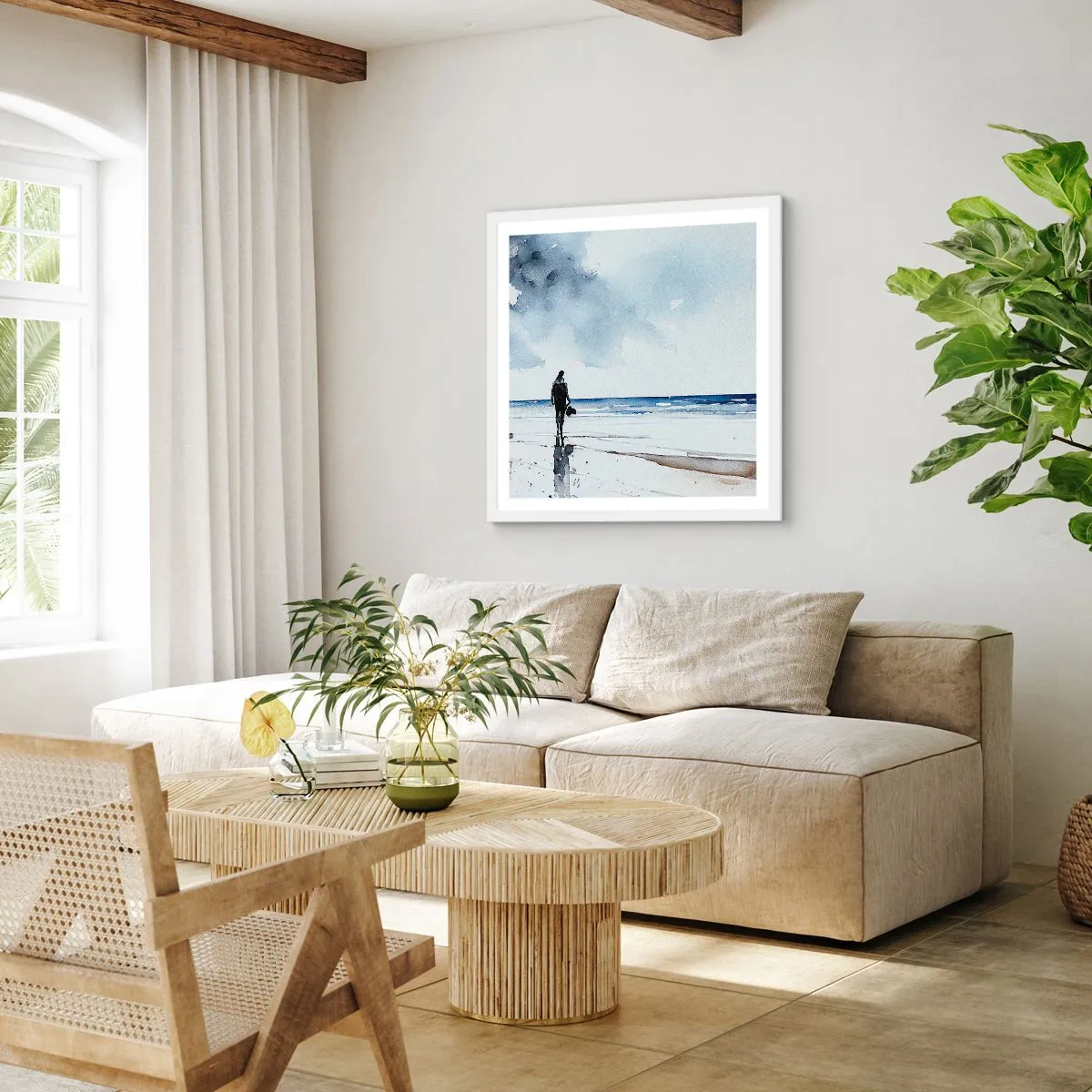 Affiche dans un cadre blanc - Poster - Conversation avec la mer - 30x30 cm