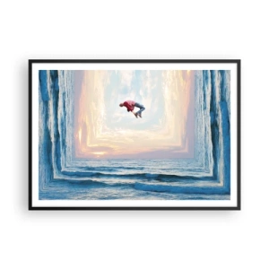 Affiche dans un cadre noir - Poster - Saut surréaliste au-dessus de la mer dans le cadre - 100x70cm - Vers une autre dimension - Décoration murale moderne pour le salon et la chambre ARTTOR
