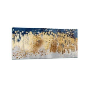 Impression sur verre - Image sur verre - Une composition abstraite dans des tons d'or et de bleu marine. - 120x50cm - Une composition moderne et pétillante - Décoration murale moderne pour le salon et la chambre ARTTOR