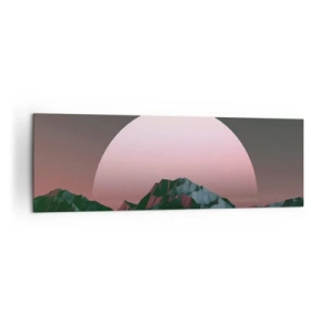 Impression sur toile - Image sur toile - Montagnes géométriques avec le soleil couchant en arrière-plan - 160x50cm - Dans une galaxie voisine - Décoration murale moderne pour le salon et la chambre ARTTOR