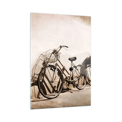 Impression sur verre - Image sur verre - Vélos rétro appuyés contre un vieux mur - 50x70cm - Le charme inoubliable du passé - Décoration murale moderne pour le salon et la chambre ARTTOR