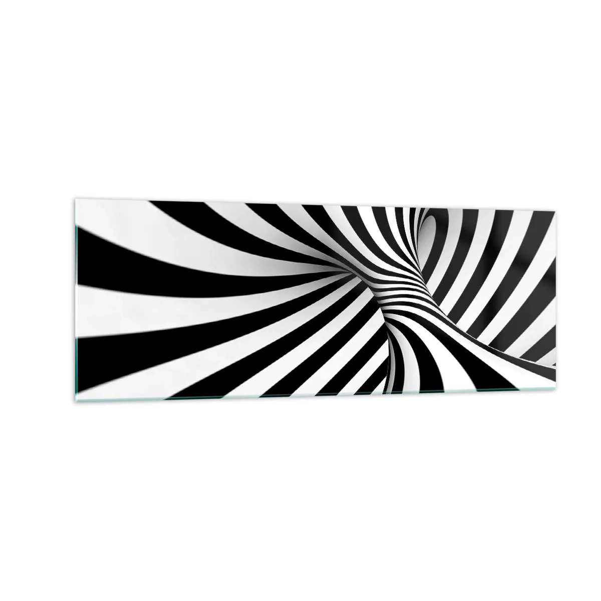 Impression sur verre - Image sur verre - Tunnel abstrait avec des rayures en spirale noires et blanches - 140x50cm - Composition : espace de danse - Décoration murale moderne pour le salon et la chambre ARTTOR