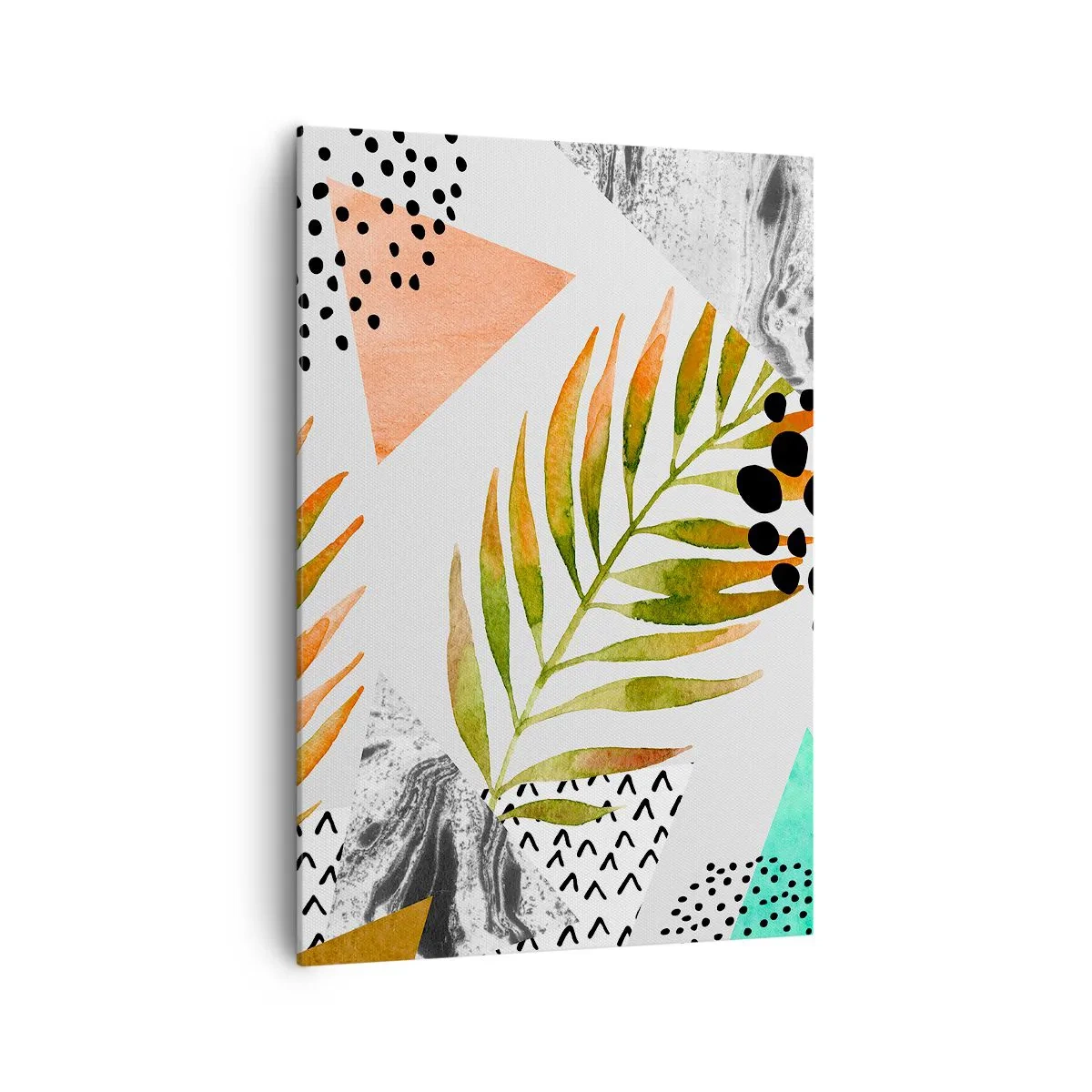 Impression sur toile - Image sur toile - Motif tropical avec des feuilles et des formes géométriques - 70x100cm - Décoration avec feuille de palmier - Décoration murale moderne pour le salon et la chambre ARTTOR