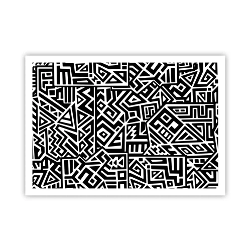 Affiche - Poster - Motifs géométriques noirs et blancs inspirés de la culture précolombienne - 100x70cm - Composition précolombienne - Décoration murale moderne pour le salon et la chambre ARTTOR