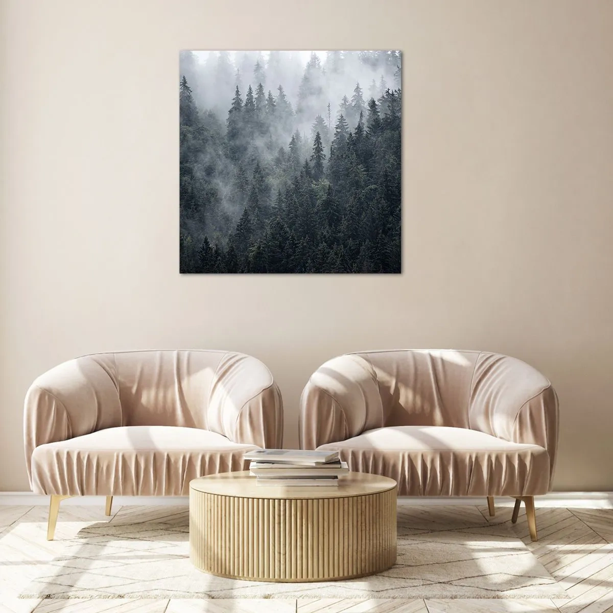 Impression sur verre - Image sur verre - Aube de la forêt - 60x60 cm