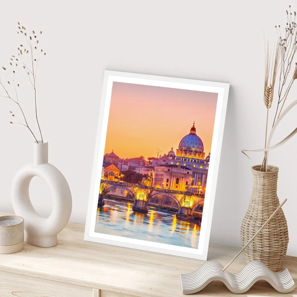 Affiche dans un cadre blanc - Poster - Coucher de soleil sur la ville éternelle - 30x40 cm