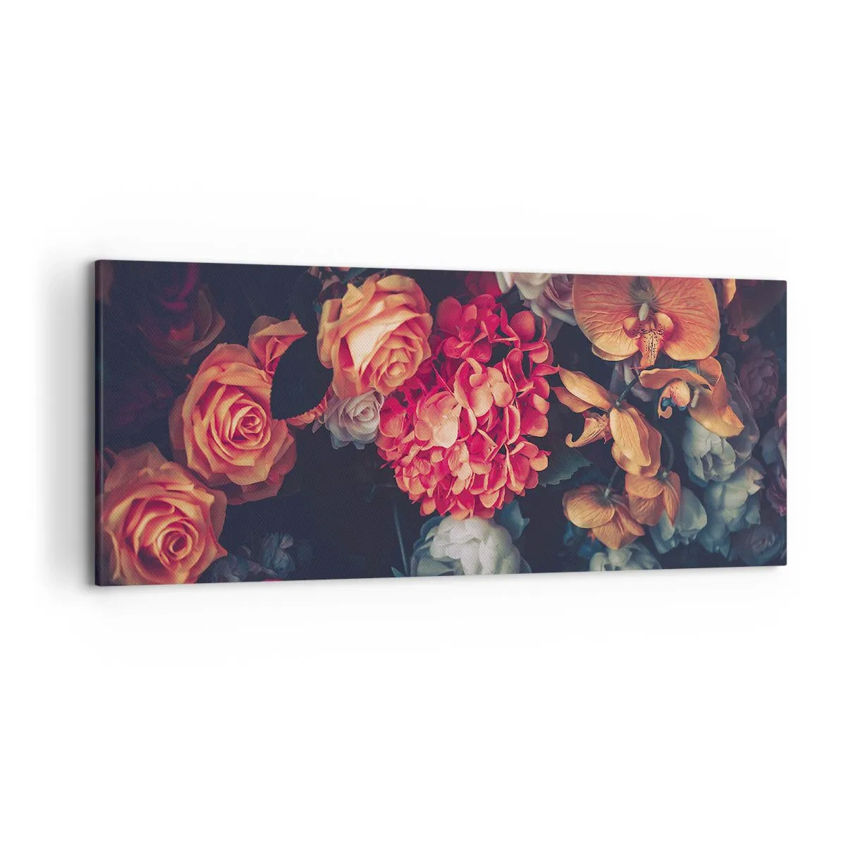 Impression sur toile - Image sur toile - Un bouquet de fleurs variées aux tons sombres - 120x50cm - Comme chez les maîtres hollandais - Décoration murale moderne pour le salon et la chambre ARTTOR